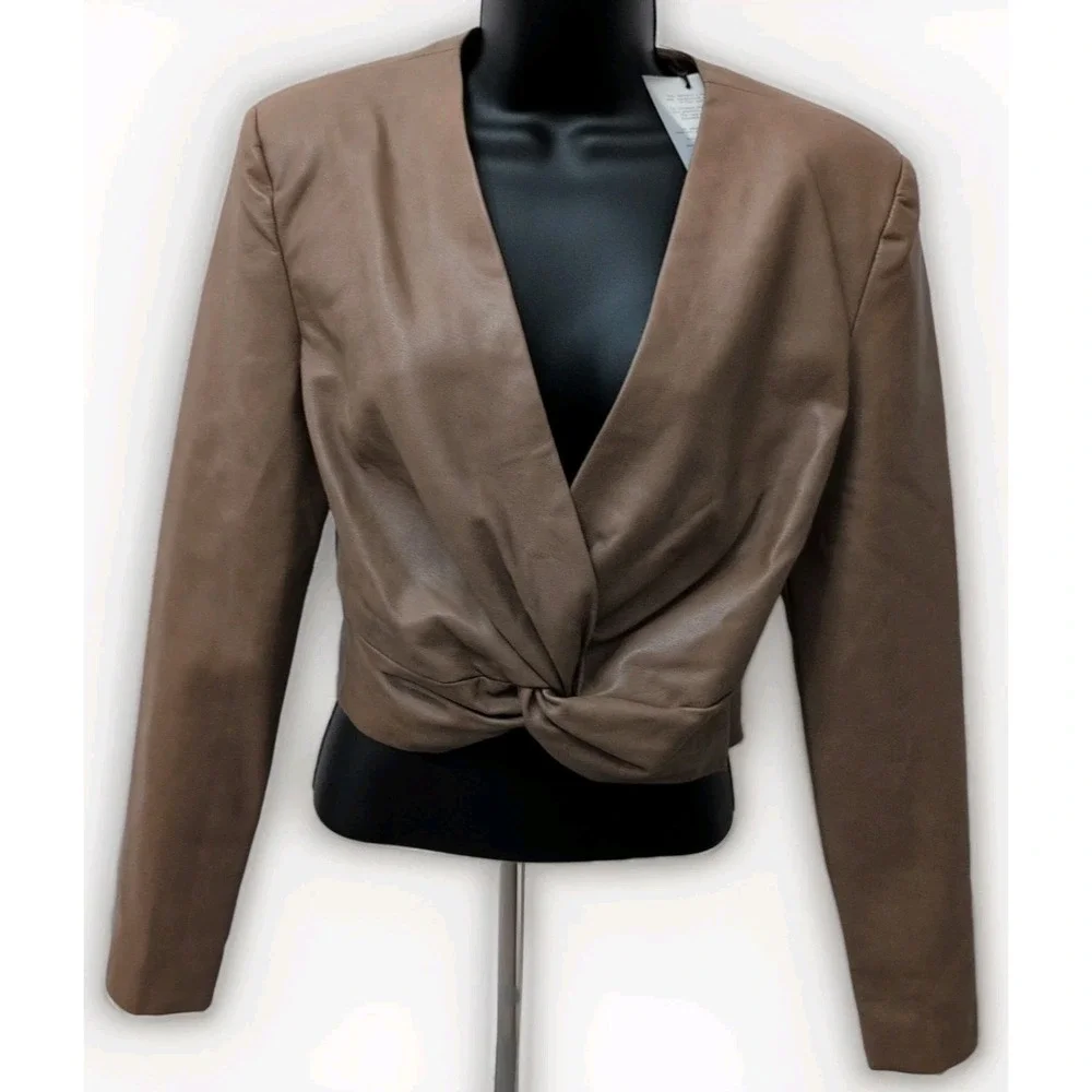 7 For All Mankind Women's Faux Leather Crop Top Jacket Brown Size XS NWT - Picture 2 of 5
